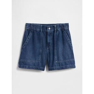 Gap Denim Blue Dark Wash 4” High Rise Elastic Denim Utility Shorts- Size XL